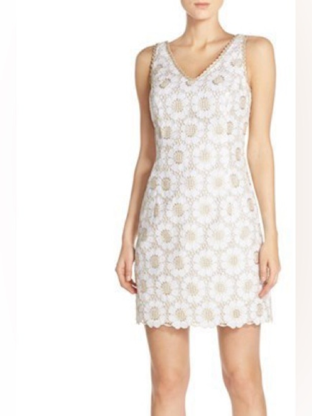 Lilly Pulitzer Addy Embroidered Lace Sheath Dress White Gold 00